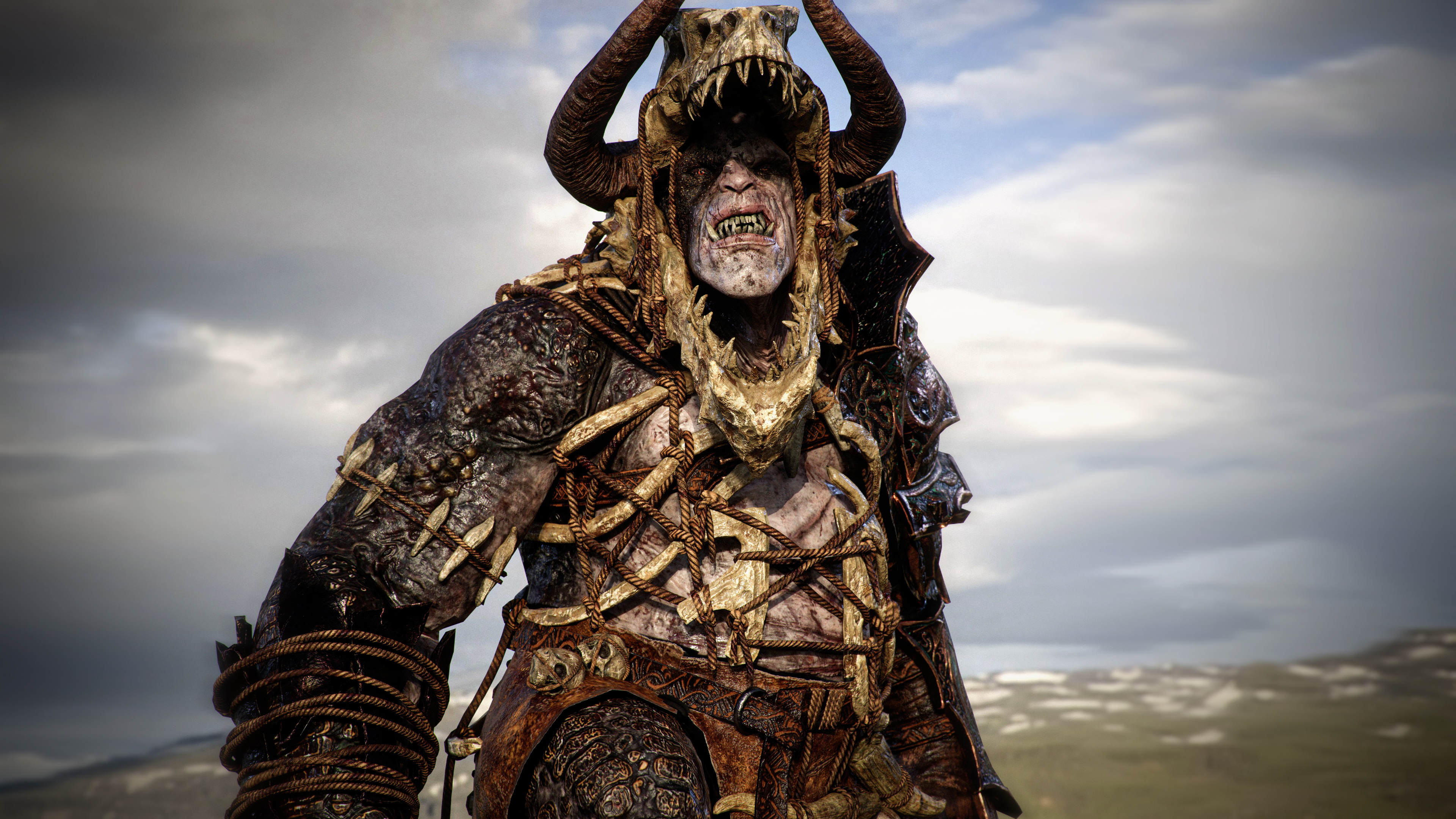 Troll Dragonborn com armadura de ossos